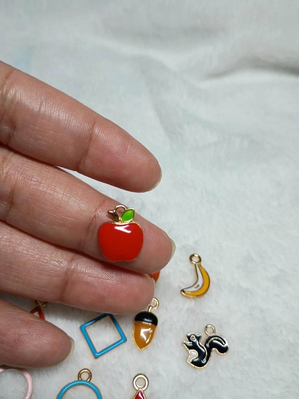 Kids Enamel Fruit & Shape Charm Set - Red, Blue, Pink, Black, Orange